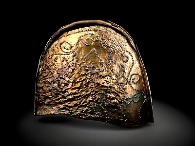 Ornate Metal Hat With Intricate Carved Patterns And Curved Vintage Design 3d model