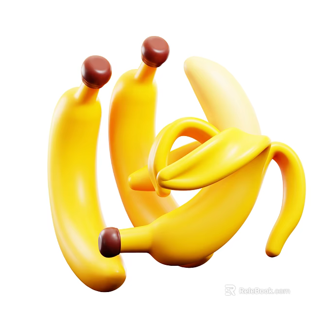 Fresh Ripe Yellow Bananas With Brown Tips And Peeled Skin 3d model 