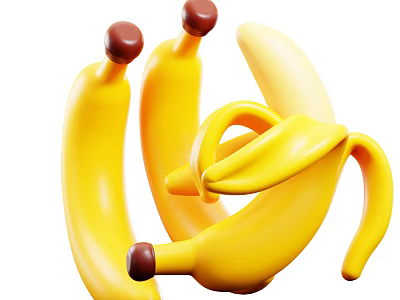 Fresh Ripe Yellow Bananas With Brown Tips And Peeled Skin 3d model