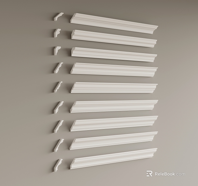Collection Of Coving Mouldings In Various Styles On Grey Wall 3d model 
