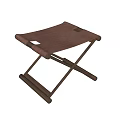 Three Brown Folding Stools With Leather Seats And Metal Frames 3d model