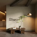 Natural Minimalist Interior With Light Wall Rituals Text Wooden Table Potted Plant And Books