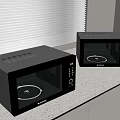 Two Modern Black Sharp Microwaves On Kitchen Countertop With Window Blinds 3d model