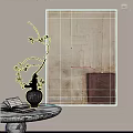 Artwork Vase With Twigs On Marble Table And Book 3d model