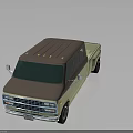 Vintage Beige And Brown Pickup Truck With Long Bed And Roof Lights
