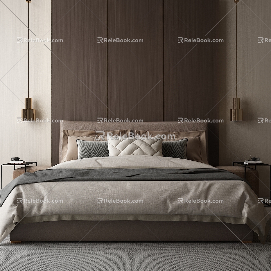 Modern background double bed combination 3d model