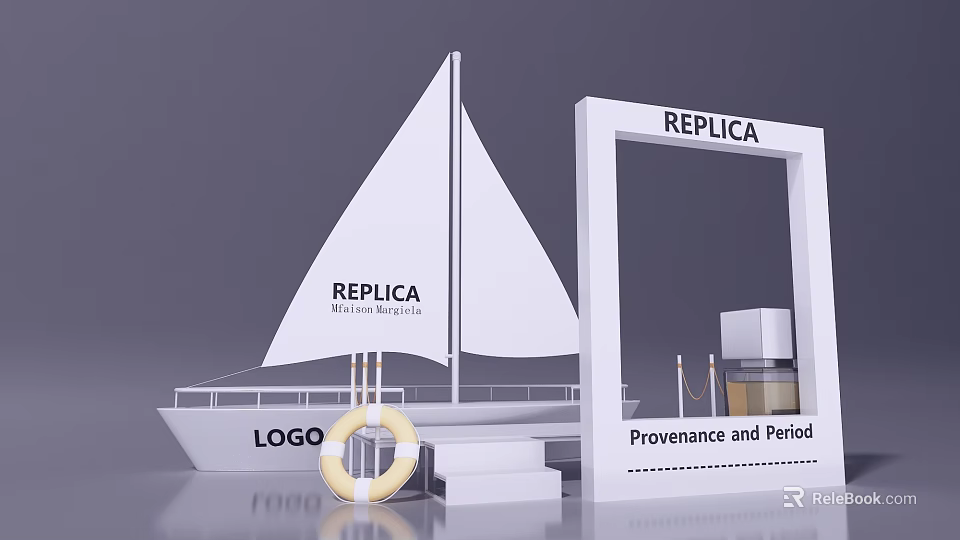 Replica Themed Photo Spot Featuring Sailboat Model Frame Lifebuoy And Provenance Period 3d model 