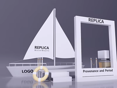 Replica Themed Photo Spot Featuring Sailboat Model Frame Lifebuoy And Provenance Period 3d model