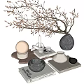 Modern Decorative Ornament Set with Ceramic Vases Stone Bowls Candle Holders and Branches Decoration