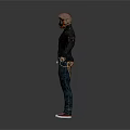3D Character Costume Featuring Black Coat Red Suspenders Beard White Gloves Jeans Red Sneakers