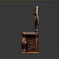 Ornate Wooden Chair With Intricate Dragon Carvings On Backrest And Armrests