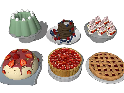 Assorted Desserts Display With Jelly Cake Chocolate Cake Strawberry Cupcakes Fruit Pie And Fresh Toppings 3d model