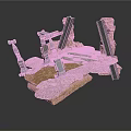 3D Model Bridge Components Featuring Stone Base Metal Supports And Wooden Beams