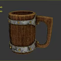 Rustic Vintage Wooden Mug With Metal Bands Rivets And Sturdy Handle