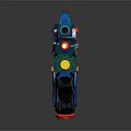 Colorful Children's Toy Gun with Blue Body Cloud Patterns Red Yellow Accents and Vibrant Design