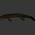 Ancient Aquatic Creature Sculpture With Brown Textured Surface And Elongated Body