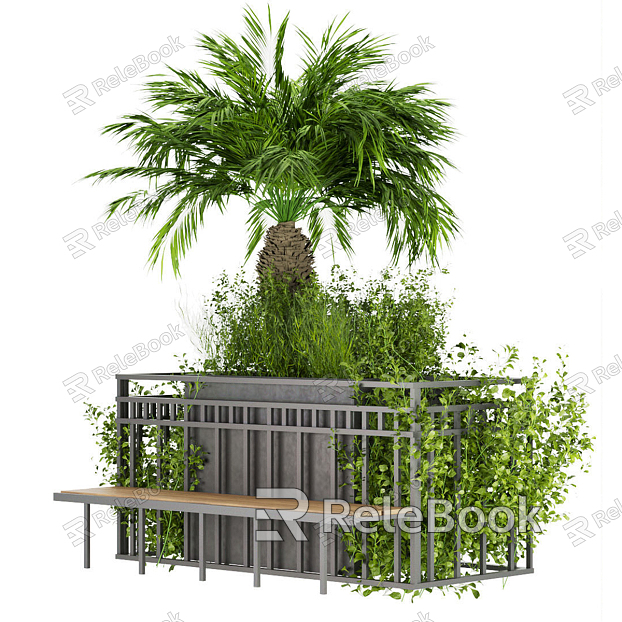 Modern outdoor flower bed outdoor flower bed seat park bench potted plant bonsai plant green plant shrub shop window beautiful landscape gardening model