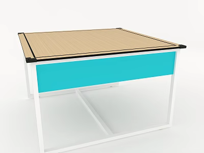 Modern Functional Desk With Wooden Tabletop Black Edge Turquoise Drawer And White Metal Frame 3d model