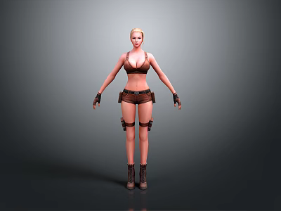 3D Female Character Model With Brown Bikini Top Shorts And Straps Design 3d model