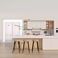 Modern Open Kitchen Interior With White Cabinets Island Counter And Appliances