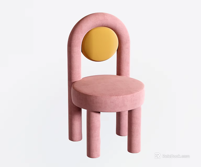 Pink Single Chair With Yellow Circular Backrest And Cylindrical Legs Design 3d model 
