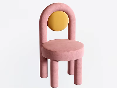 Pink Single Chair With Yellow Circular Backrest And Cylindrical Legs Design 3d model