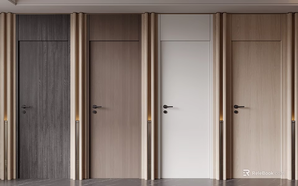 Hinged Doors In Wooden White And Gray Finishes For Modern Home Design 3d model 
