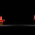 Elegant Red Display Cabinets With Golden Accents On Black Background