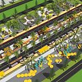 Scenic Commercial Street with Palm Trees Sidewalks Yellow Buildings and Pedestrian Greenery