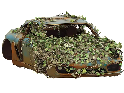 Old Rusted Abandoned Sports Car Overgrown with Green Ivy and Vines 3d model