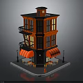 Cozy Indoor Restaurant Interior Featuring Red Decor Wooden Tables And Window Seats