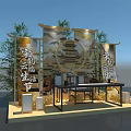 Song Yun New Life Festival Exhibition Booth With Chinese Style Pavilion Bamboo And Golden Decorations