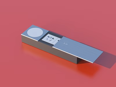 Silver Metal Rectangular Daily Life Product With Round Button And Digital Display On Red Background 3d model