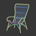 Classic Handwoven Rattan Chair With Curved Armrest And Woven Back Design