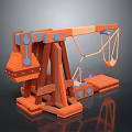 3D Rendered Orange Construction Crane With Mechanical Arm And Support Base