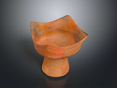 Earth Tone Ceramic Sculpture Carving with Wave Shaped Rim and Textured Base Design 3d model