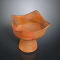 Earth Tone Ceramic Sculpture Carving with Wave Shaped Rim and Textured Base Design
