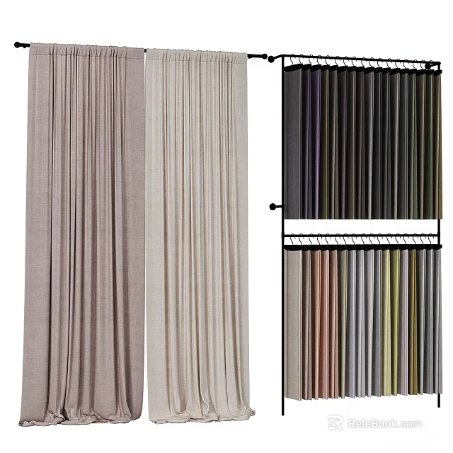 Wide Selection Of Curtain Fabrics In Various Colors For Home Interior Styling 3d model 