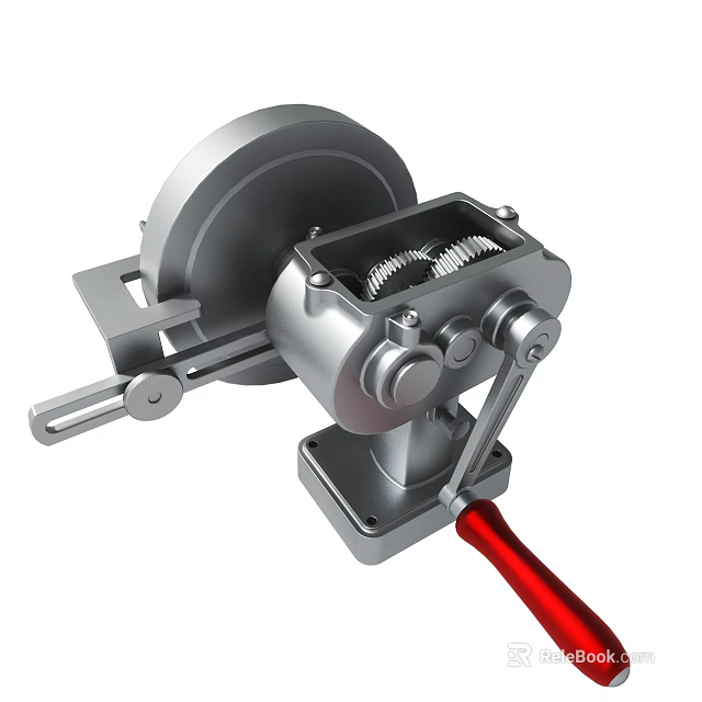 Mechanical Gear Device With Metal Structure And Red Operating Lever 3d model