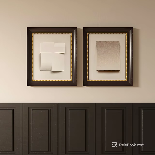 Minimalist Abstract Paintings In Dark Frames With Geometric Shapes On Light Wall 3d model 
