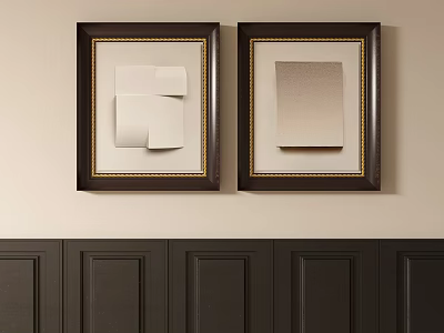 Minimalist Abstract Paintings In Dark Frames With Geometric Shapes On Light Wall 3d model