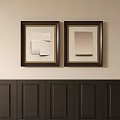 Minimalist Abstract Paintings In Dark Frames With Geometric Shapes On Light Wall