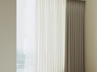 White And Grey Layered Curtains With Sheer And Solid Panels For Window Decoration 3d model