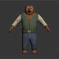 Game Movie Bear Character In Green Vest White Shirt Blue Jeans And Brown Paws