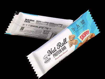 SKIPPY Nut Roll Chocolate Protein Bar With Crunchy Texture And Nutritional Facts 3d model
