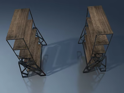 Double Wooden Swing Door Shelves With Metal Frame And Wooden Tops 3d model