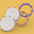 Colorful Tambourine Musical Instruments With Orange Purple Frames And White Drumheads On Yellow Background