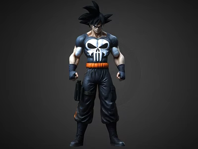 Game Movie Character With Black Hair Skull Chest Design Black Outfit Orange Belt Muscular Build 3d model