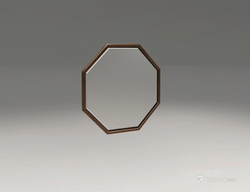 Octagonal Mirror With Brown Frame And Simple Design In Neutral Background 3d model