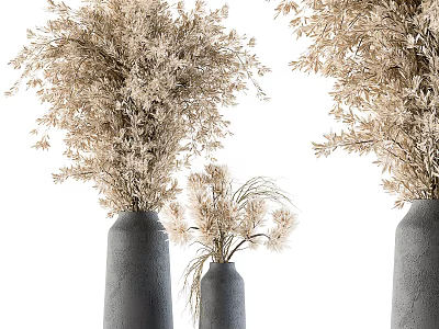 Minimalist Gray Vases With Neutral Colored Dried Flowers And Pampas Grass 3d model
